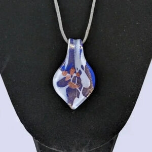 (2/$20) Vintage Murano Art Glass Blue Leaf Pendant